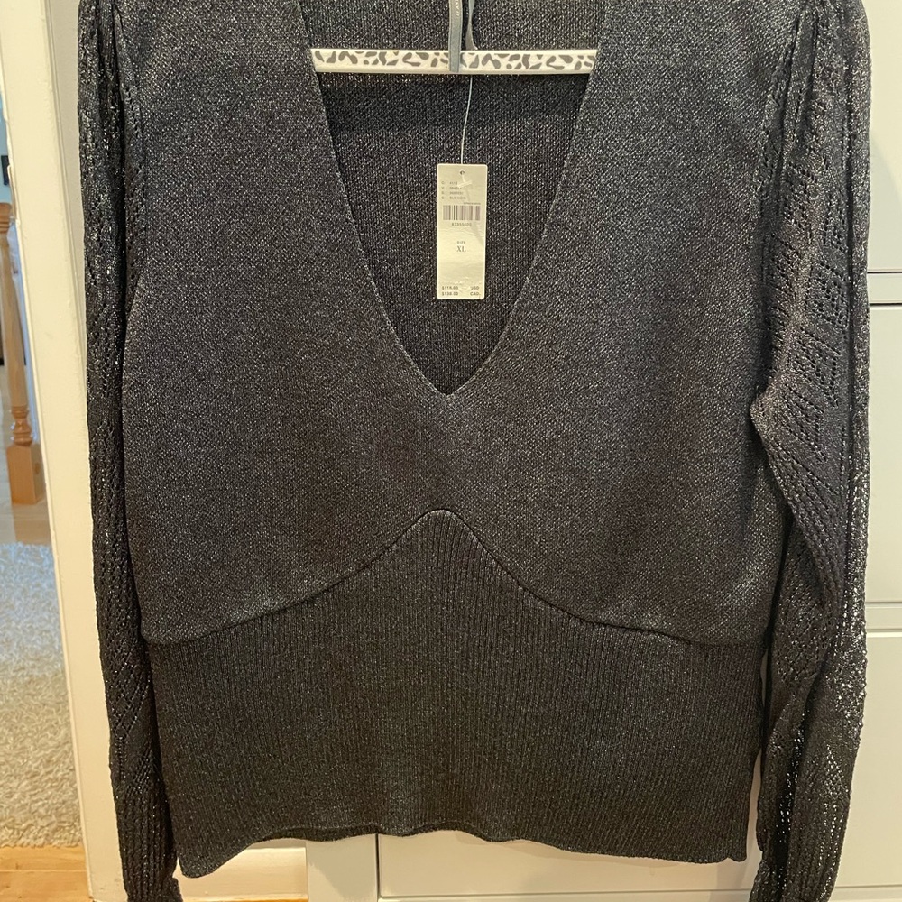 Anthropologie Gray V-Neck Sweater Timeless Knit